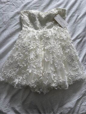 One and Only Collective White Strapless Babydoll Bridal Floral Lace Mini Dress